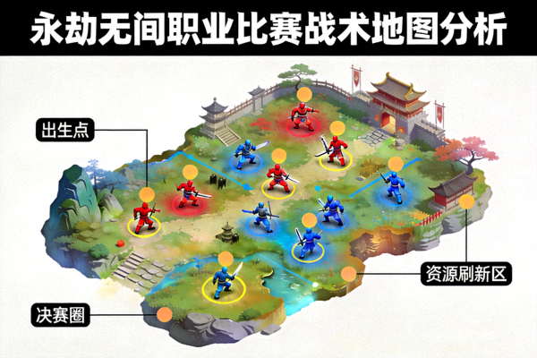 《永劫无间》职业比赛战术地图分析 - 显示英雄站位与资源点分布